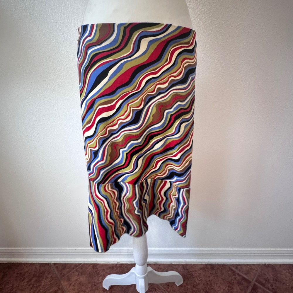 Vintage Whimsi Wavy Psychedelic Print Asymmetrical Midi Skirt Women L Multicolor